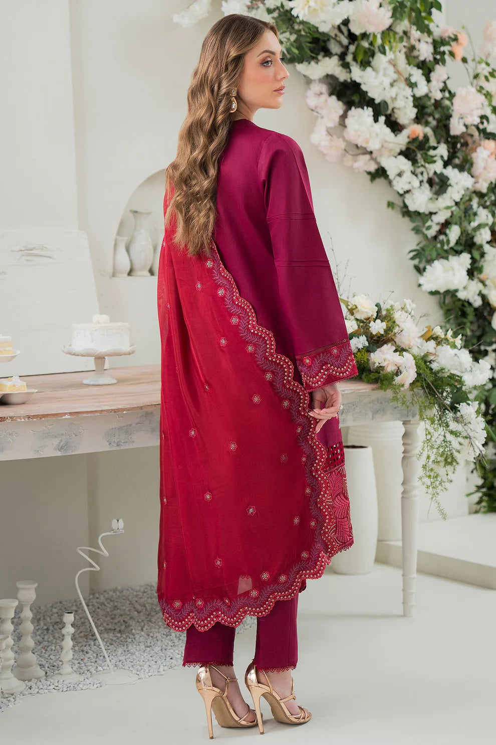 ZIVA- LAWN 3PC EMBROIDERED SHIRT WITH BAMBER CHIFFON EMBROIDERED DUPATTA WITH TROUSER-TANA-5287