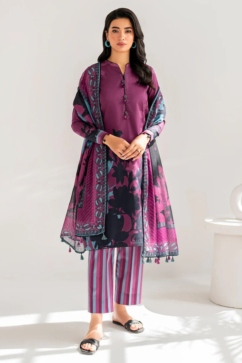 Jazmin-3pc Kranadi Print Shirt With Karandi Print Shawl And Trouser-TBF-1728