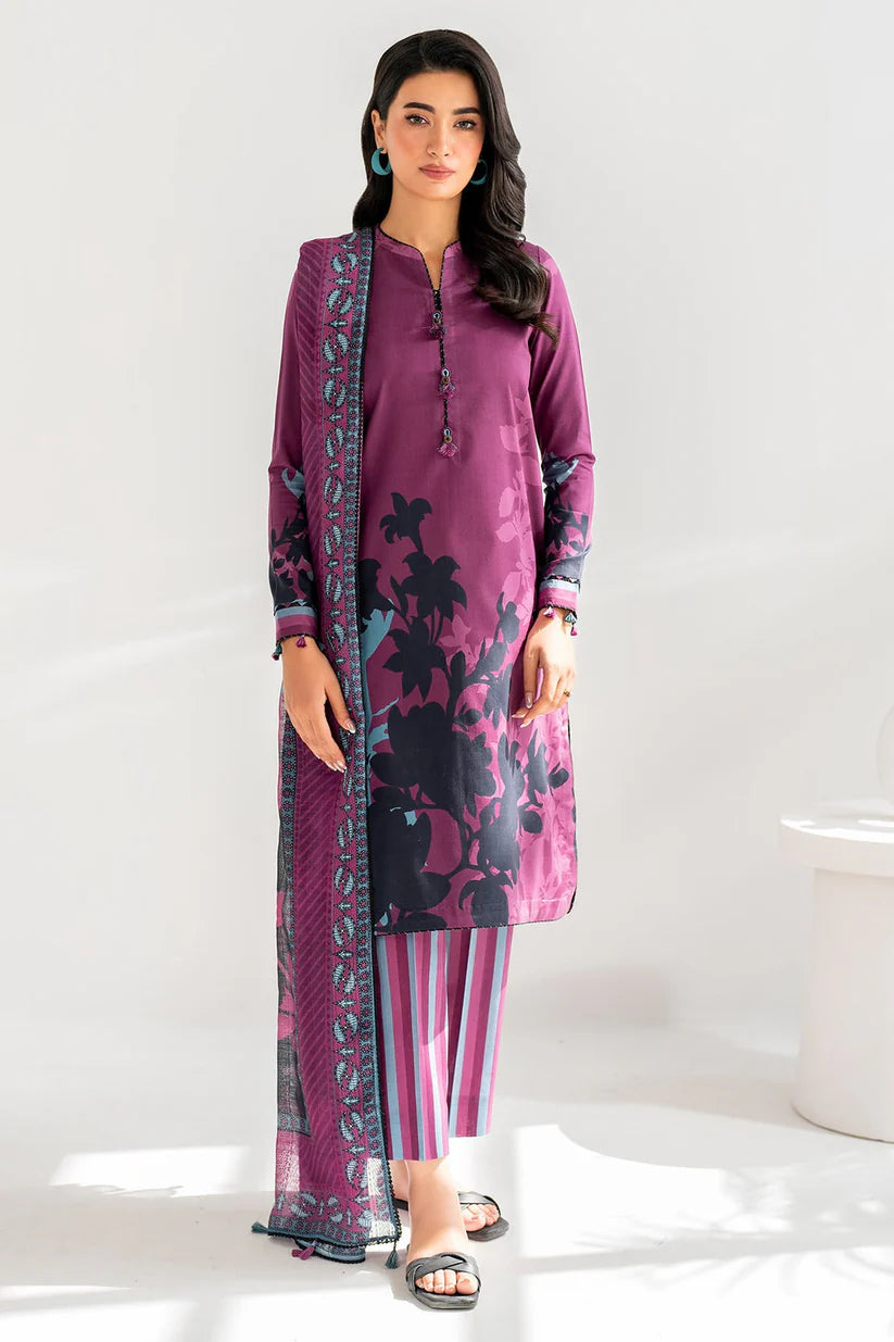 Jazmin-3pc Kranadi Print Shirt With Karandi Print Shawl And Trouser-TBF-1728