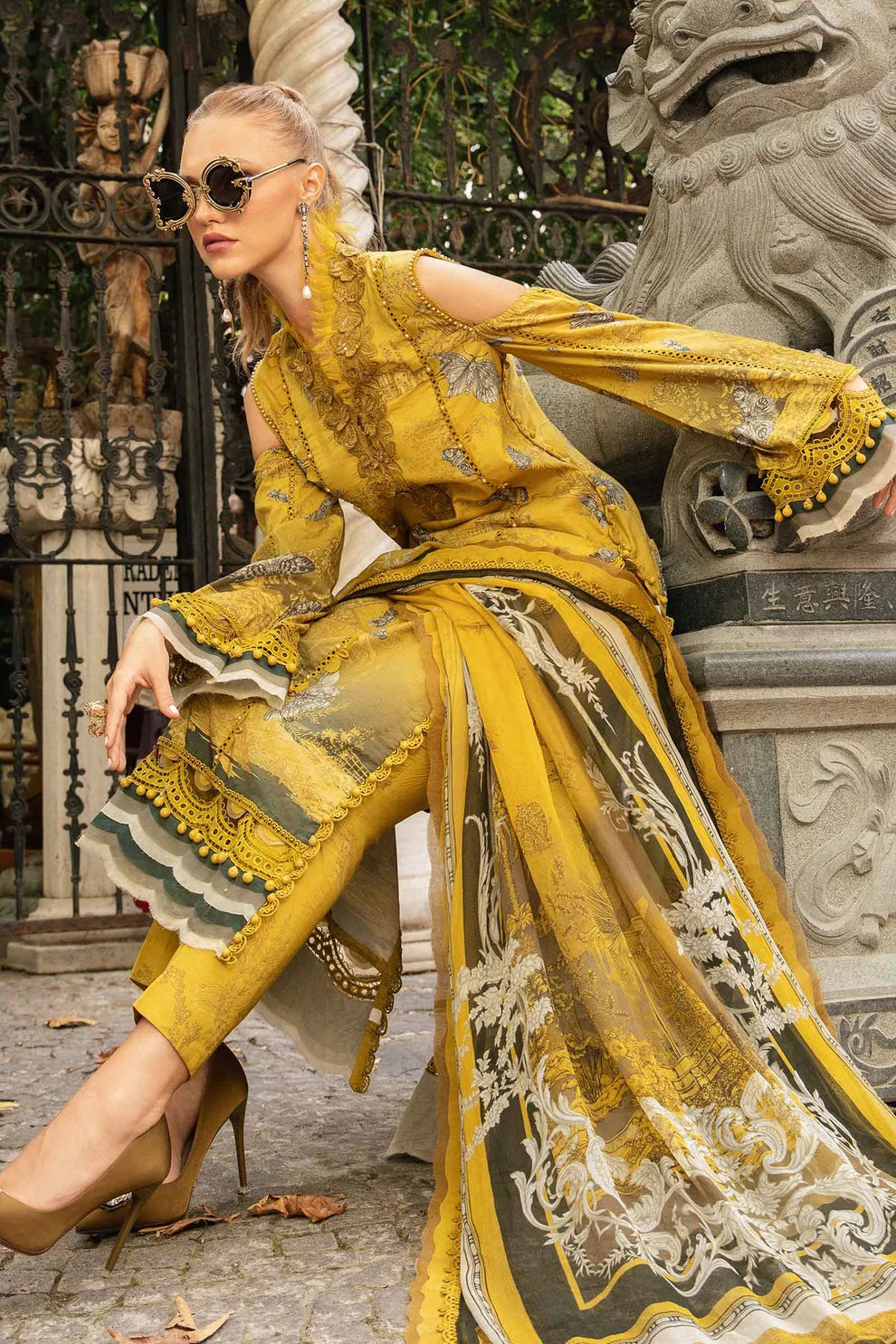 MARIA B- 3PC KARANDI PRINTED EMBROIDERED SHIRT WITH KARANDI PRINTED SHAWL AND KARANDI PRINTED TROUSER-TANA-1680