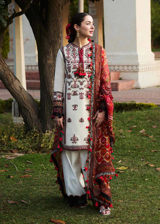 HUSSAIN REHAR- 3PC DHANAK EMBROIDERED SHIRT WITH COUTURE PRINT SHAWL AND TROUSER-TANA-1560