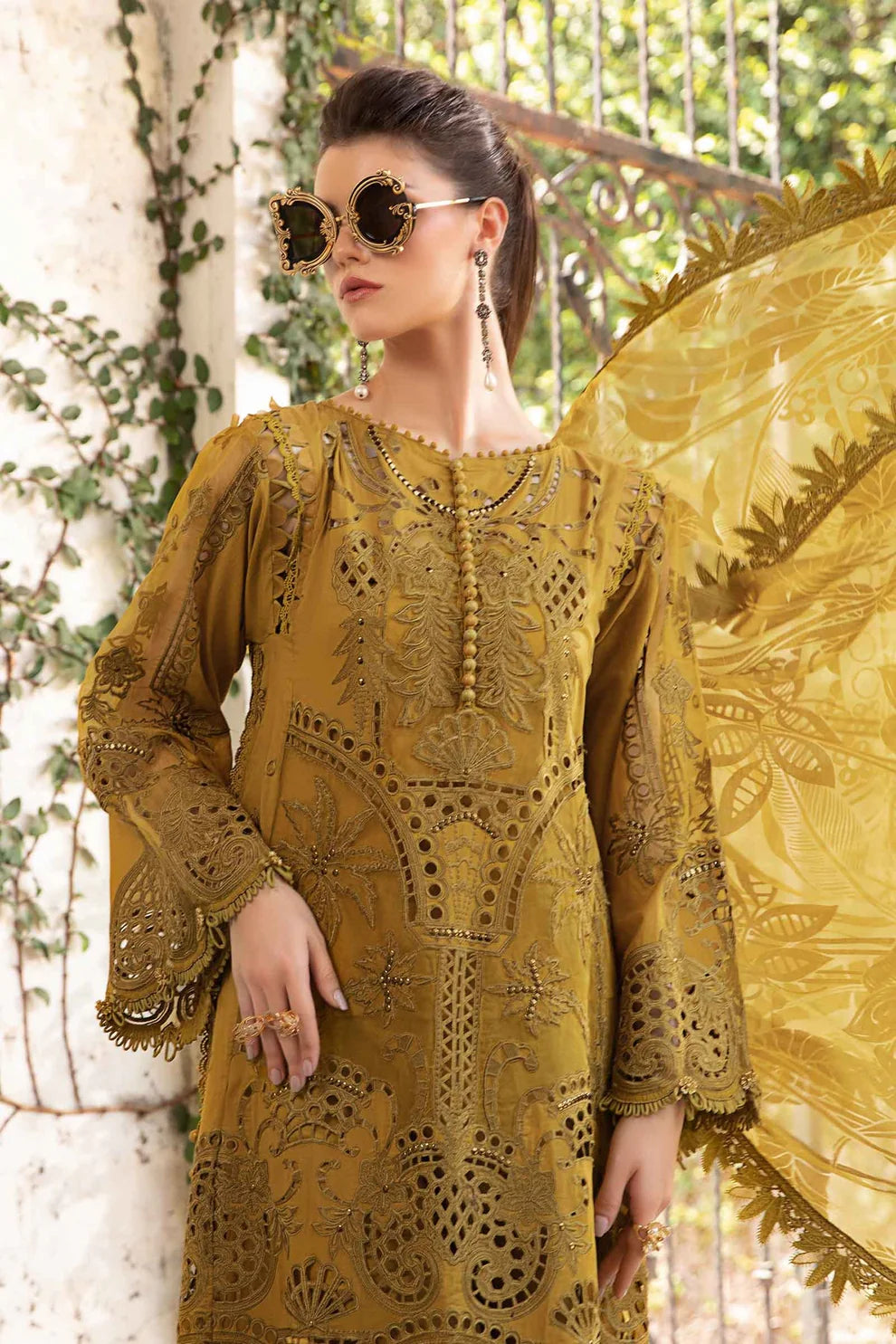 MARIA B- LAWN 3PC CHIKENKARI EMBROIDERED SHIRT WITH ORGANZA EMBROIDERED READY TO WEAR DUPATTA WITH TROUSER-TANA-5227