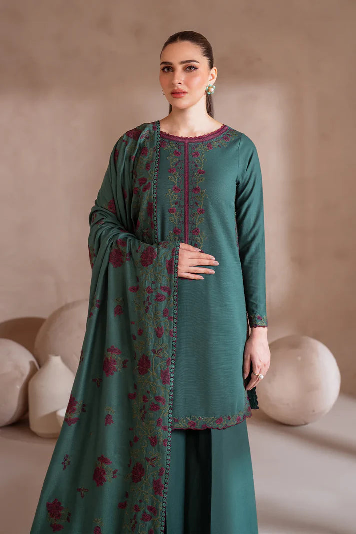 IZNIK-3PC DHANAK EMBROIDERED SHIRT WITH DHANAK EMBROIDERED SHAWL & TROUSER-TBF-1902