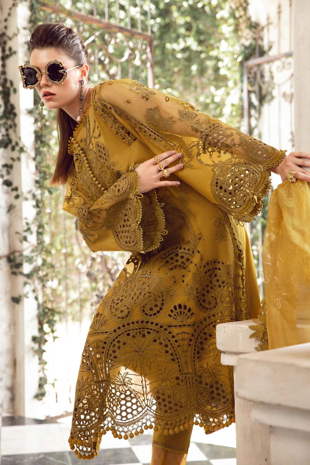 MARIA B- LAWN 3PC CHIKENKARI EMBROIDERED SHIRT WITH ORGANZA EMBROIDERED READY TO WEAR DUPATTA WITH TROUSER-TANA-5227