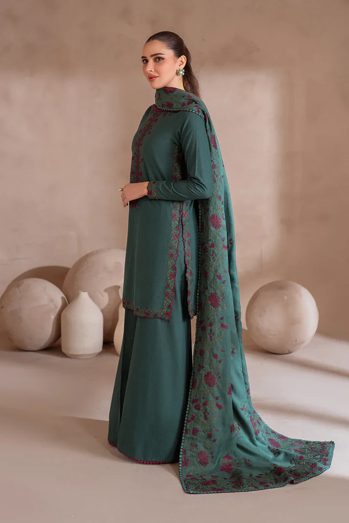 IZNIK-3PC DHANAK EMBROIDERED SHIRT WITH DHANAK EMBROIDERED SHAWL & TROUSER-TBF-1902