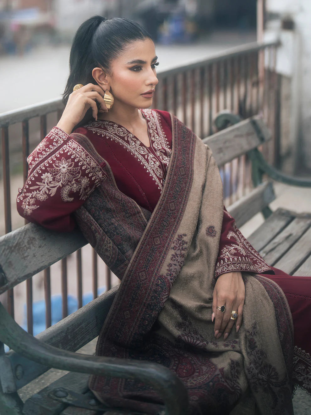 IZEL-3PC DHANAK EMBROIDERED SHIRT WITH COUTURE PRINT SHAWL AND TROUSER-TANA-1743