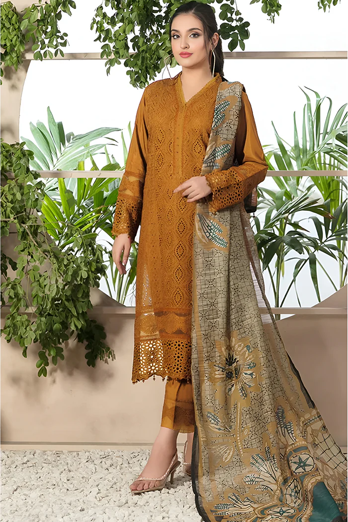 ZAINAB CHOTANI - 3PC CHIKENKARI LAWN EMBROIDERED WITH COTTON SILK PRINT DUPATTA-TANA-2067