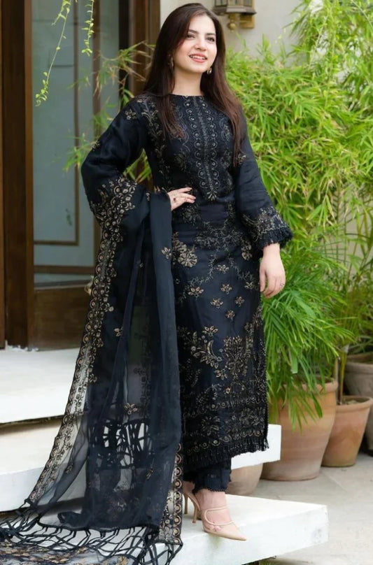 DANANEER - 3PC LAWN EMBROIDERED WITH ORGANZA EMBROIDERED DUPATTA-TANA-5224