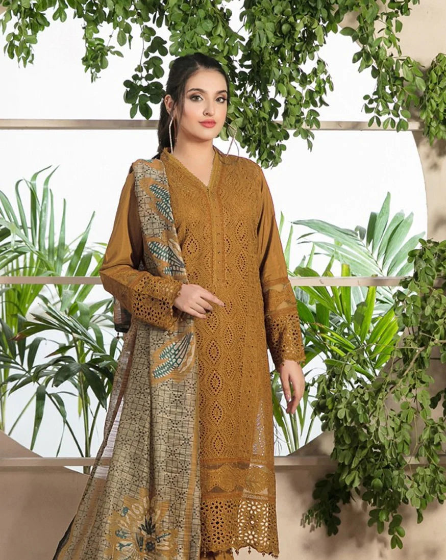 ZAINAB CHOTANI - 3PC CHIKENKARI LAWN EMBROIDERED WITH COTTON SILK PRINT DUPATTA-TANA-2067