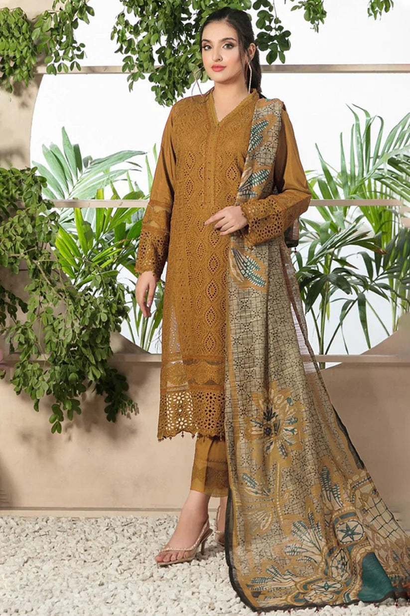 ZAINAB CHOTANI - 3PC CHIKENKARI LAWN EMBROIDERED WITH COTTON SILK PRINT DUPATTA-TANA-2067