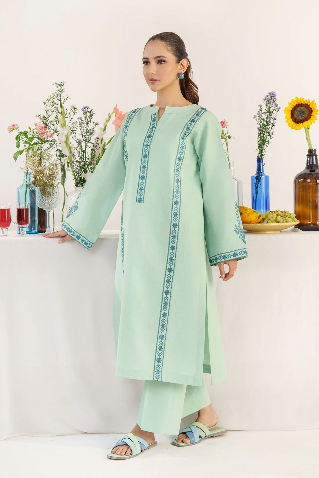 HANA- 3PC DHANAK EMBROIDERED SHIRT WITH WOOL PRINT SHAWL AND TROUSER-TANA-1558