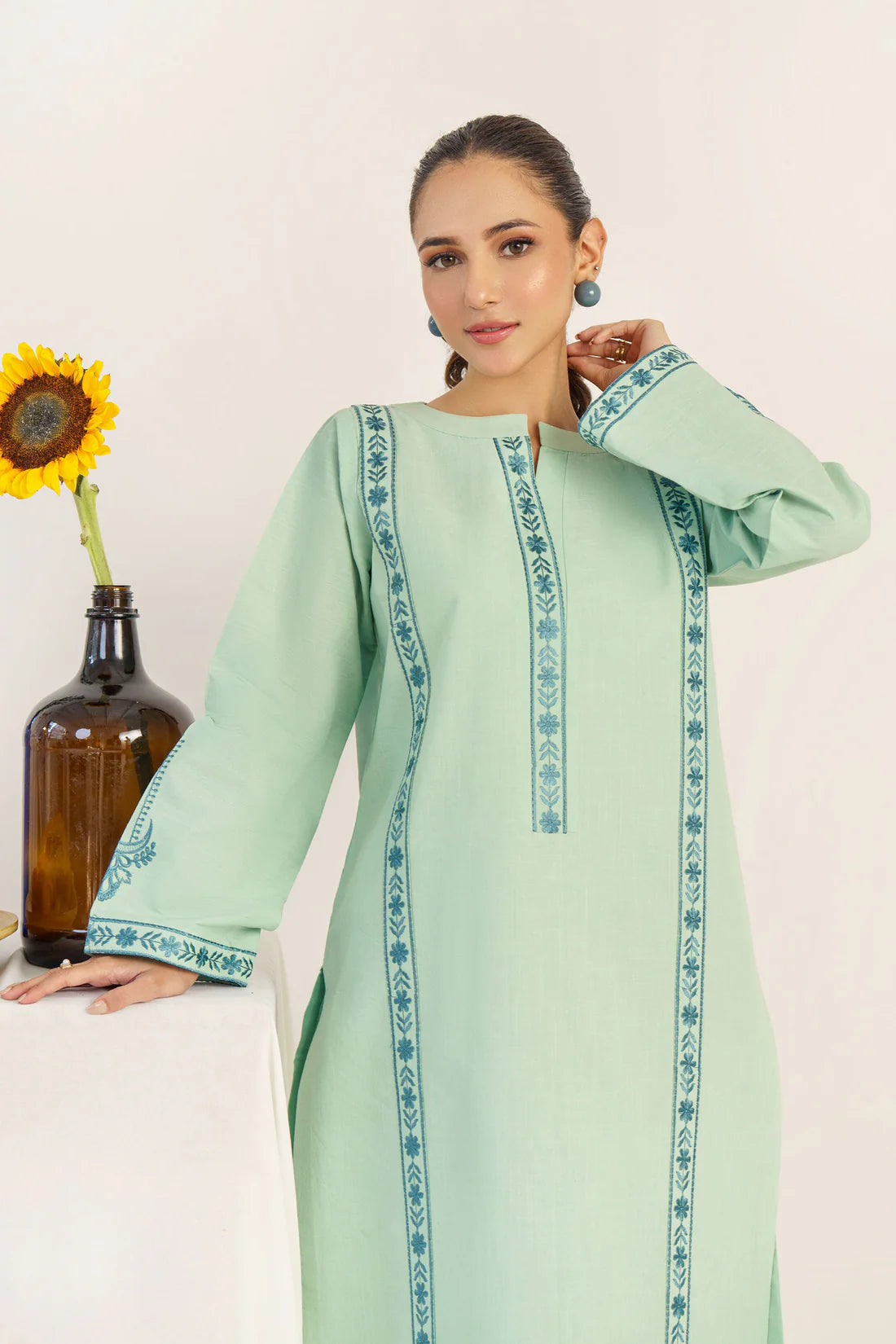 HANA- 3PC DHANAK EMBROIDERED SHIRT WITH WOOL PRINT SHAWL AND TROUSER-TANA-1558