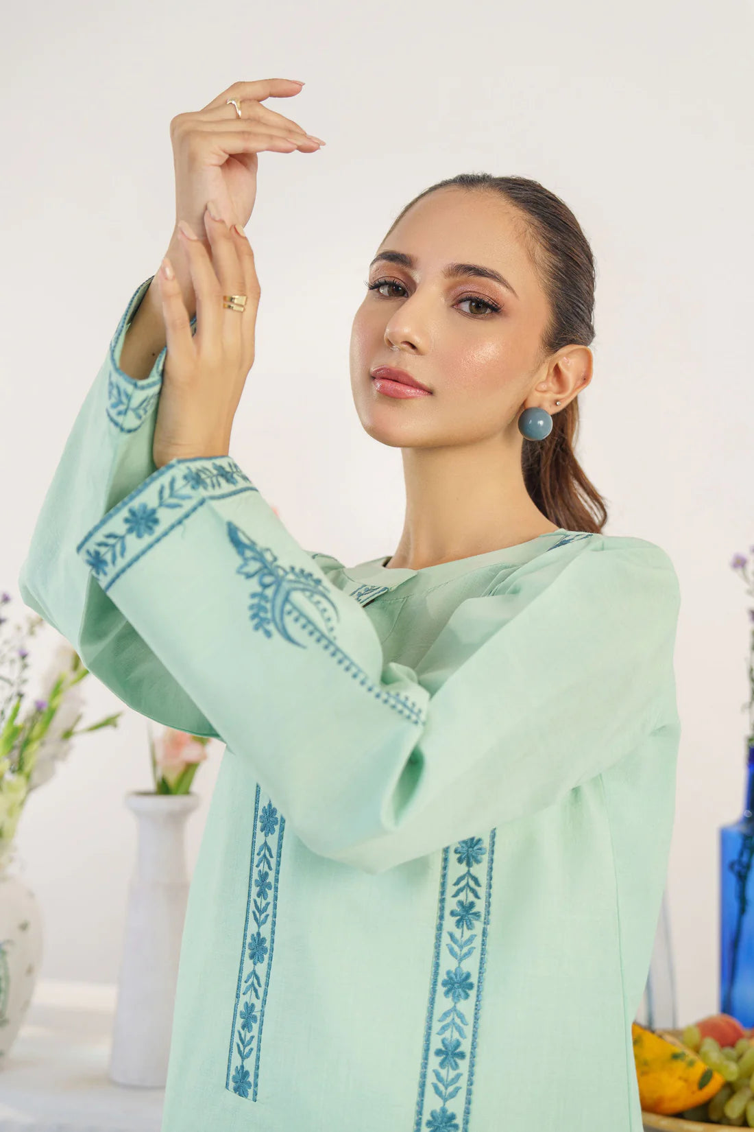 HANA- 3PC DHANAK EMBROIDERED SHIRT WITH WOOL PRINT SHAWL AND TROUSER-TANA-1558