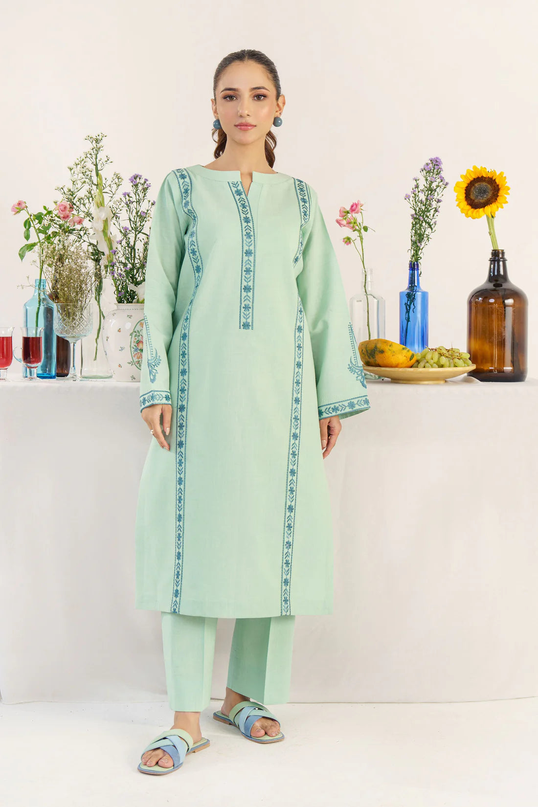 HANA- 3PC DHANAK EMBROIDERED SHIRT WITH WOOL PRINT SHAWL AND TROUSER-TANA-1558