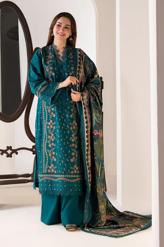 SOBIA NAZIR- 3PC DHANAK EMBROIDERED SHIRT WITH WOOL PRINT SHAWL AND TROUSER-TBF-1901