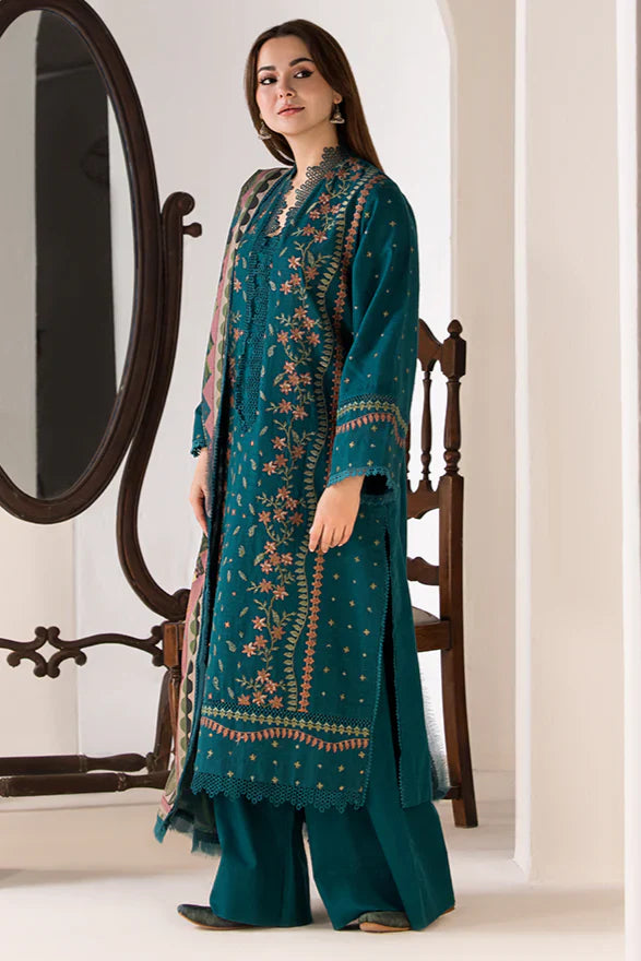 SOBIA NAZIR- 3PC DHANAK EMBROIDERED SHIRT WITH WOOL PRINT SHAWL AND TROUSER-TBF-1901