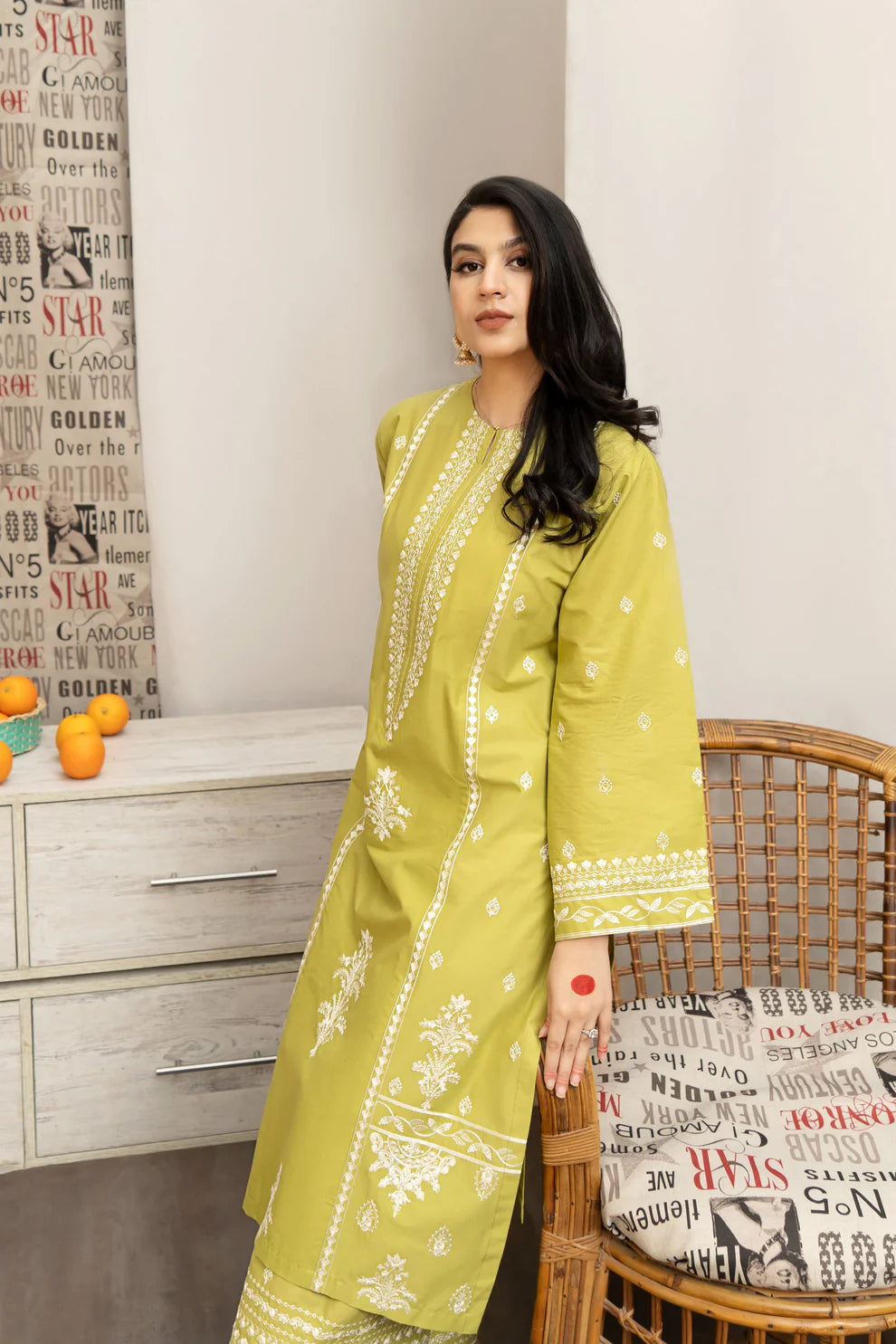 URGE- 3PC DHANAK EMBROIDERED SHIRT WITH COUTURE WOOL PRINT SHAWL AND EMB TROUSER-TANA-1585