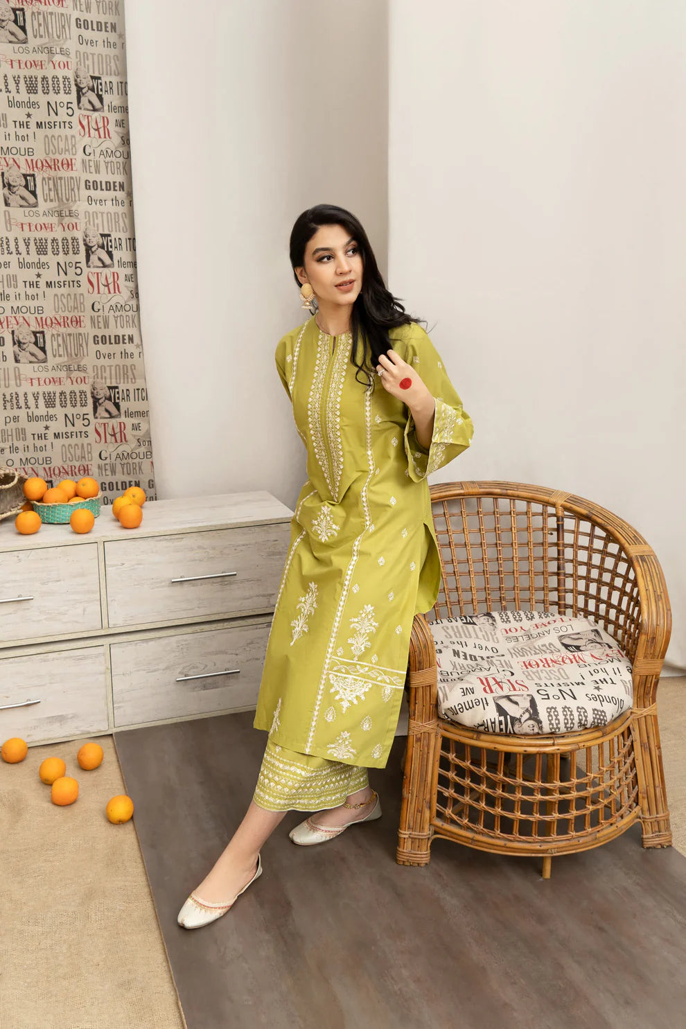 URGE- 3PC DHANAK EMBROIDERED SHIRT WITH COUTURE WOOL PRINT SHAWL AND EMB TROUSER-TANA-1585