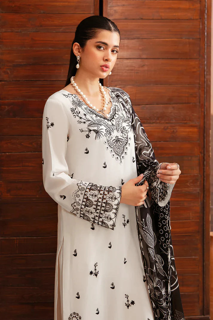 AFSANAH-3PC DHANAK EMBROIDERED SHIRT WITH COUTURE PRINTED SHAWL & TROUSER-TBF-1789