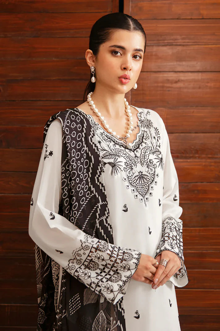 AFSANAH-3PC DHANAK EMBROIDERED SHIRT WITH COUTURE PRINTED SHAWL & TROUSER-TBF-1789