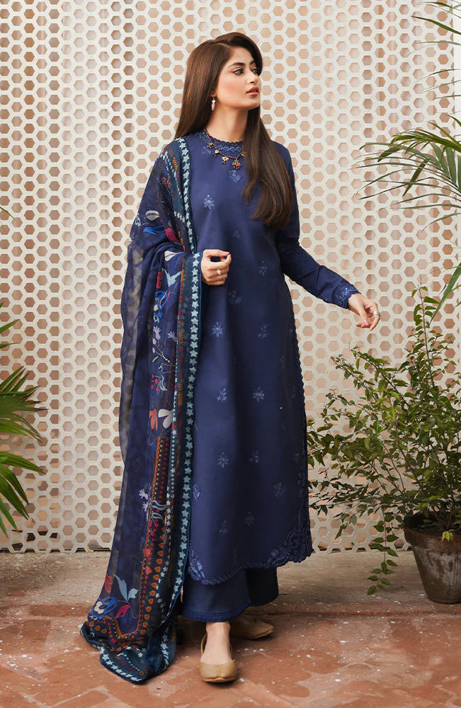 SERAN- 3PC DHANAK EMBROIDERED SHIRT WITH WOOL PRINT SHAWL-TANA-1628