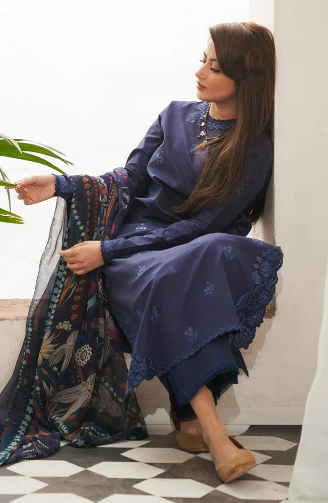 SERAN- 3PC DHANAK EMBROIDERED SHIRT WITH WOOL PRINT SHAWL-TANA-1628