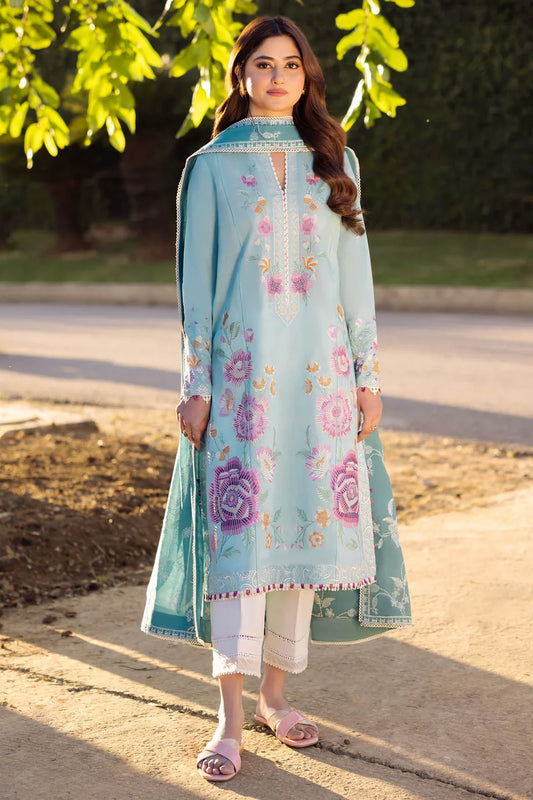 ZAHA - 3PC LAWN EMBROIDERED SHIRT WITH DIAMOND PRINTED DUPATTA AND TROUSER-TANA-5281