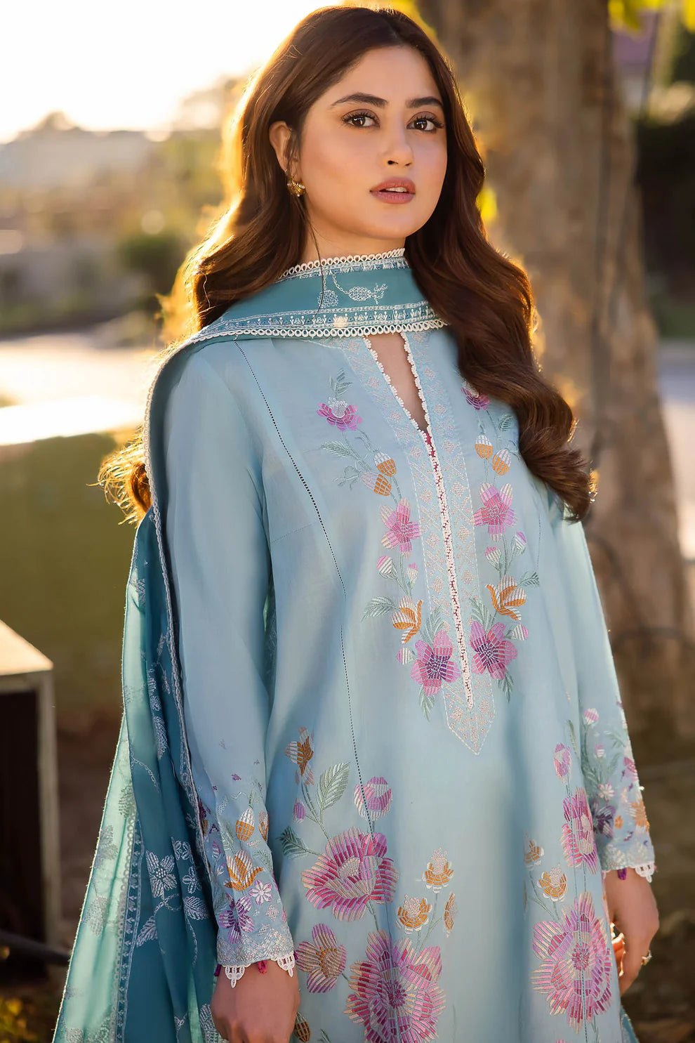 ZAHA - 3PC LAWN EMBROIDERED SHIRT WITH DIAMOND PRINTED DUPATTA AND TROUSER-TANA-5281