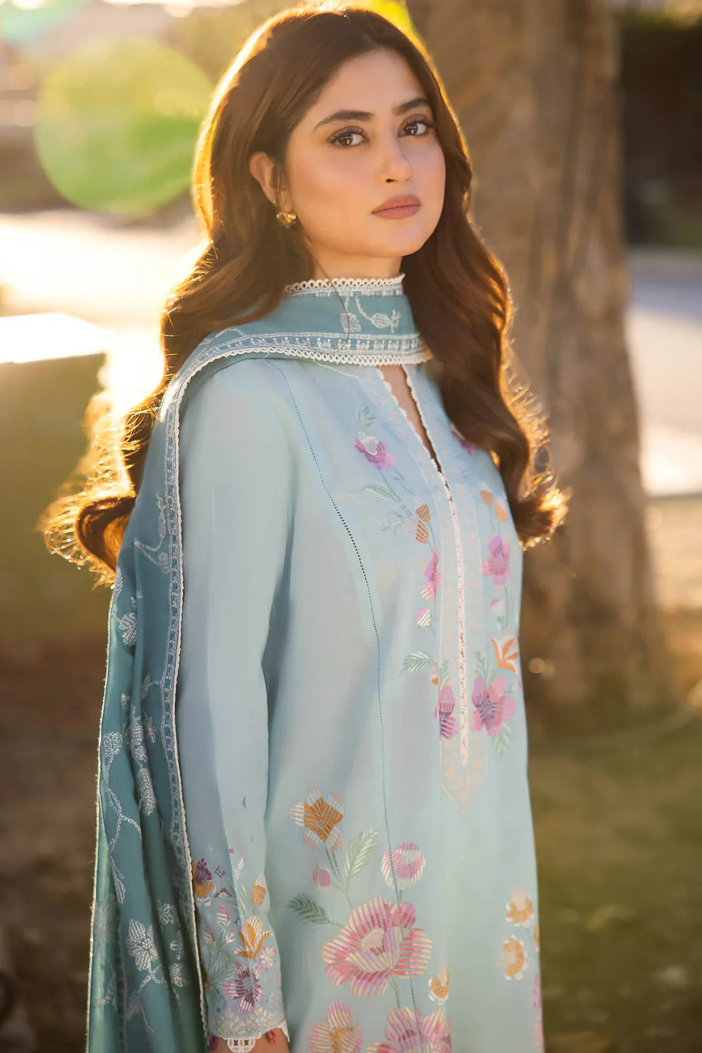 ZAHA - 3PC LAWN EMBROIDERED SHIRT WITH DIAMOND PRINTED DUPATTA AND TROUSER-TANA-5281