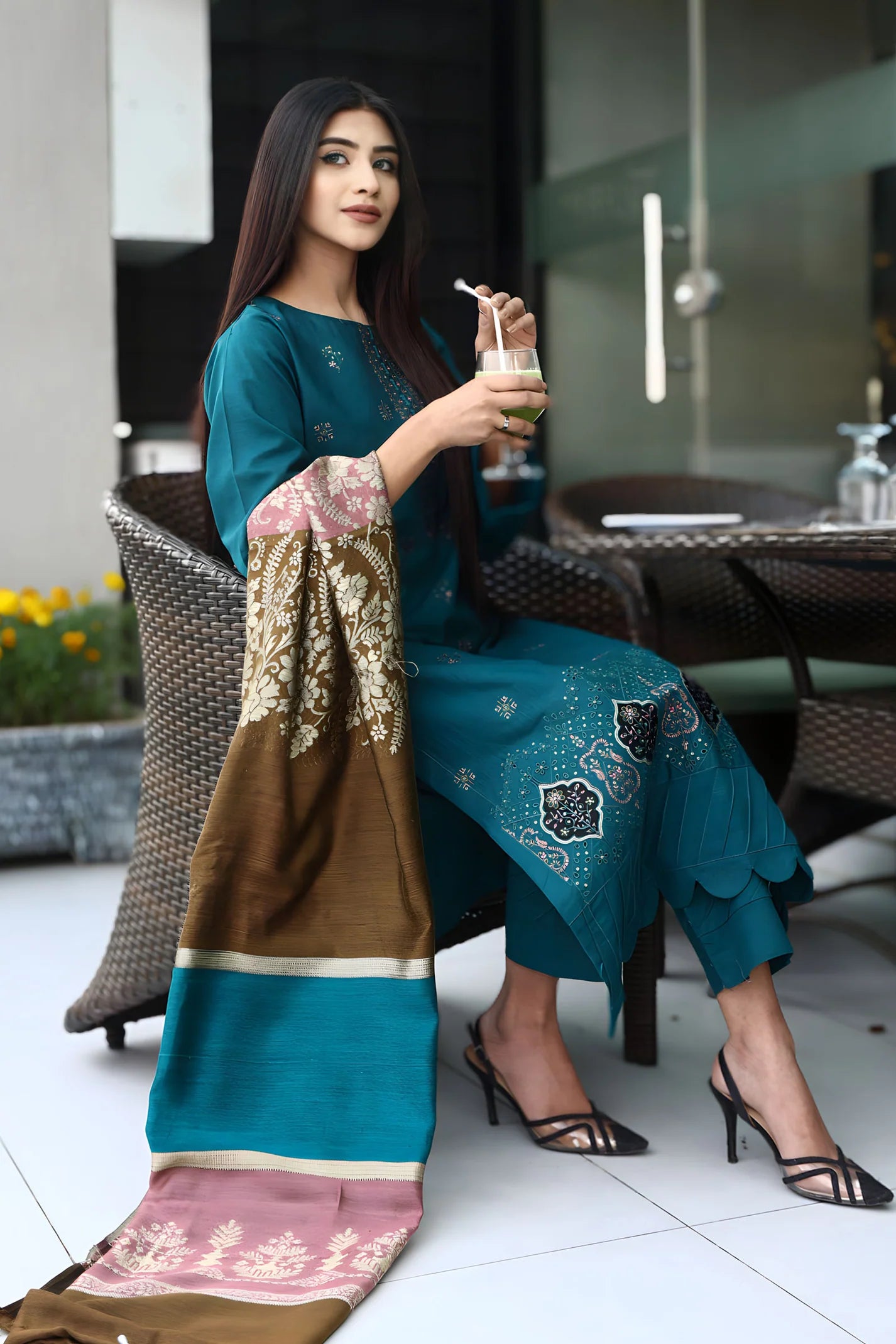 TANA BANA-3PC KHADDAR CUTWORK EMBROIDERED SHIRT WITH KASHMIRI JACQUARD WOOL SHAWL-TBF-1813