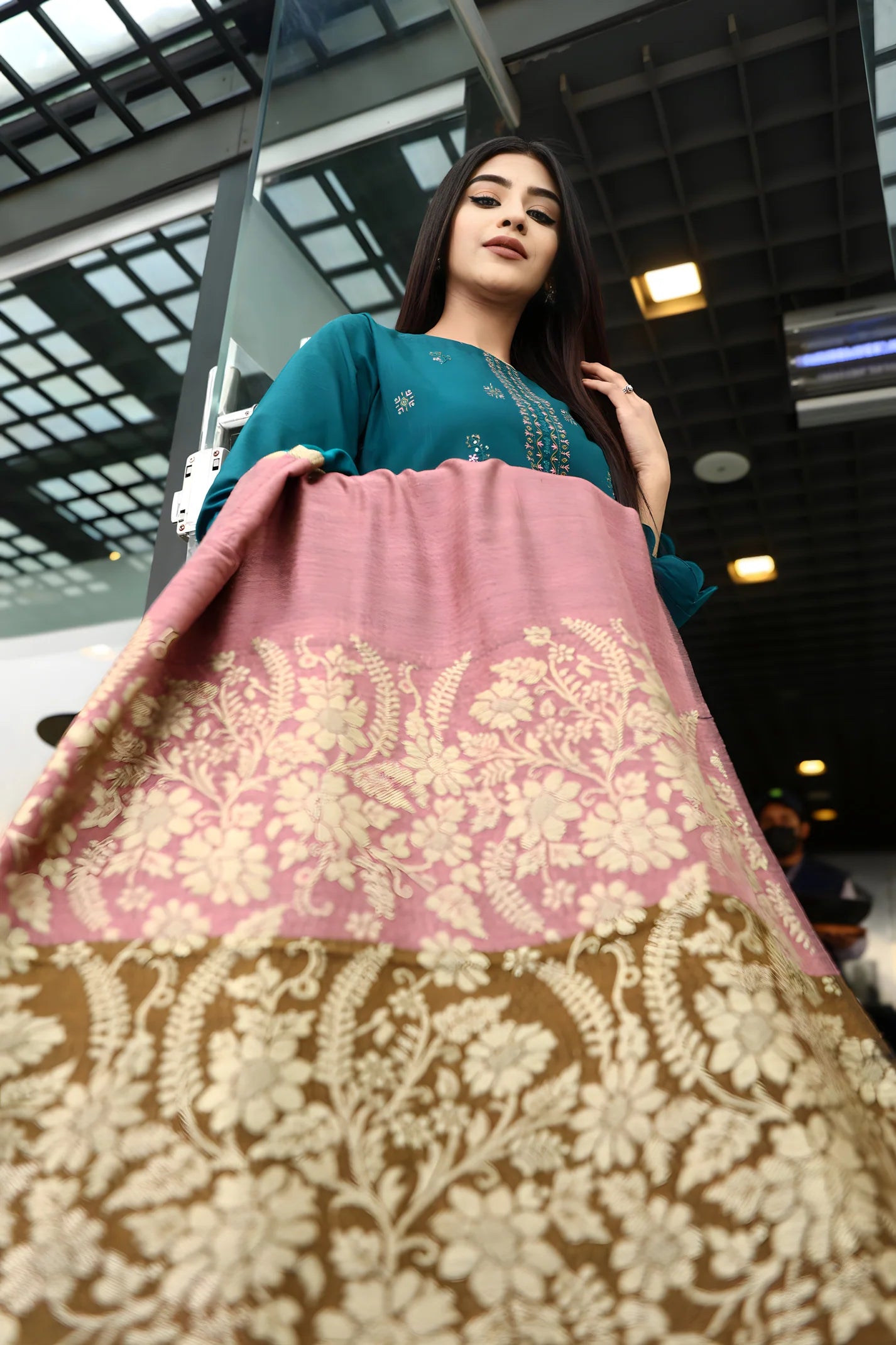 TANA BANA-3PC KHADDAR CUTWORK EMBROIDERED SHIRT WITH KASHMIRI JACQUARD WOOL SHAWL-TBF-1813