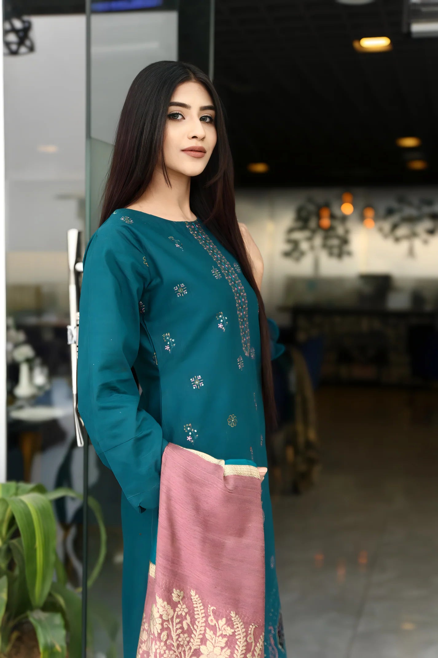 TANA BANA-3PC KHADDAR CUTWORK EMBROIDERED SHIRT WITH KASHMIRI JACQUARD WOOL SHAWL-TBF-1813