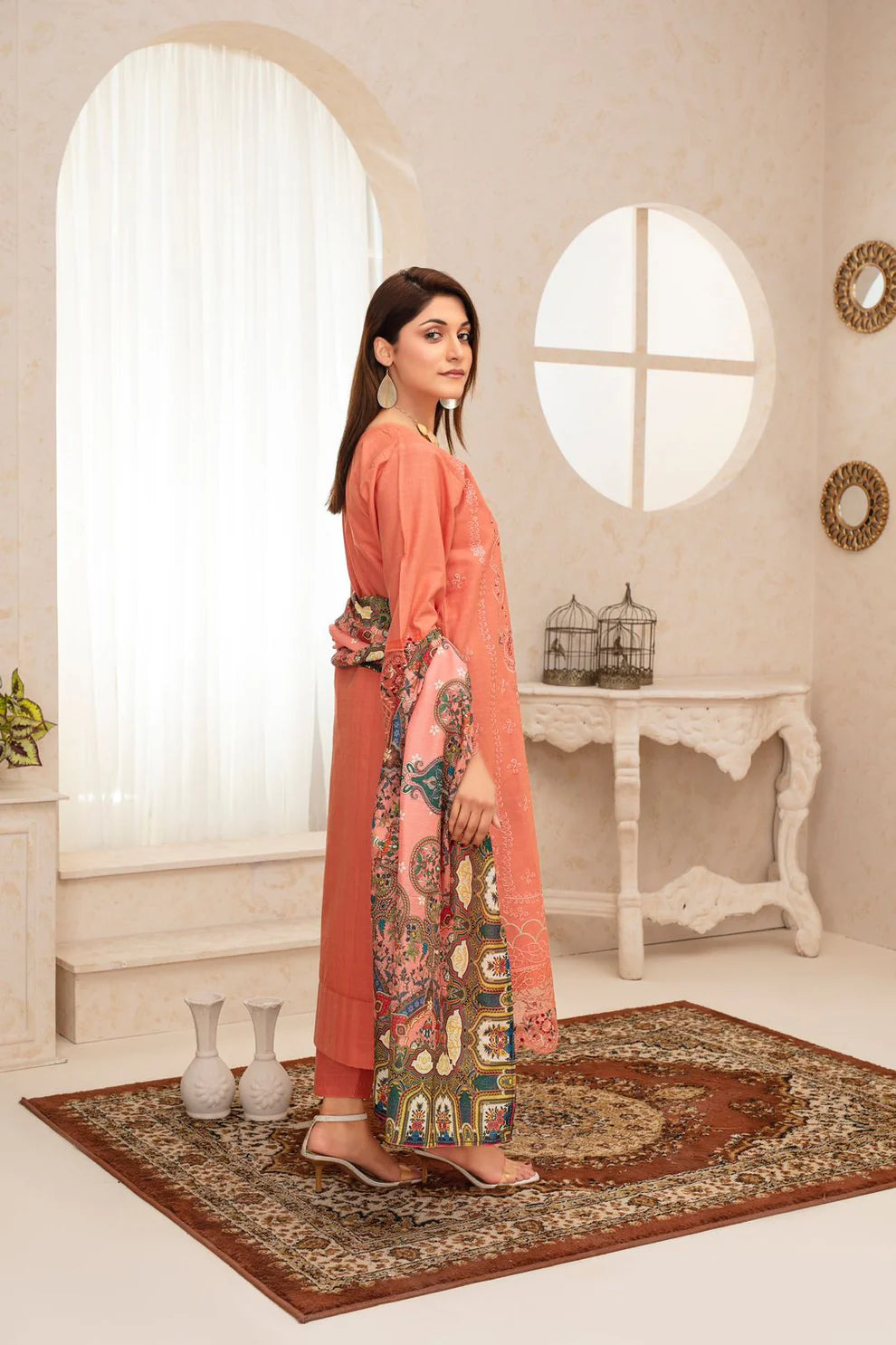 TANA BANA -WINTER COTTON 3PC EMBROIDERED SHIRT WITH DORIA PRINTED SHAWL-TANA-1694