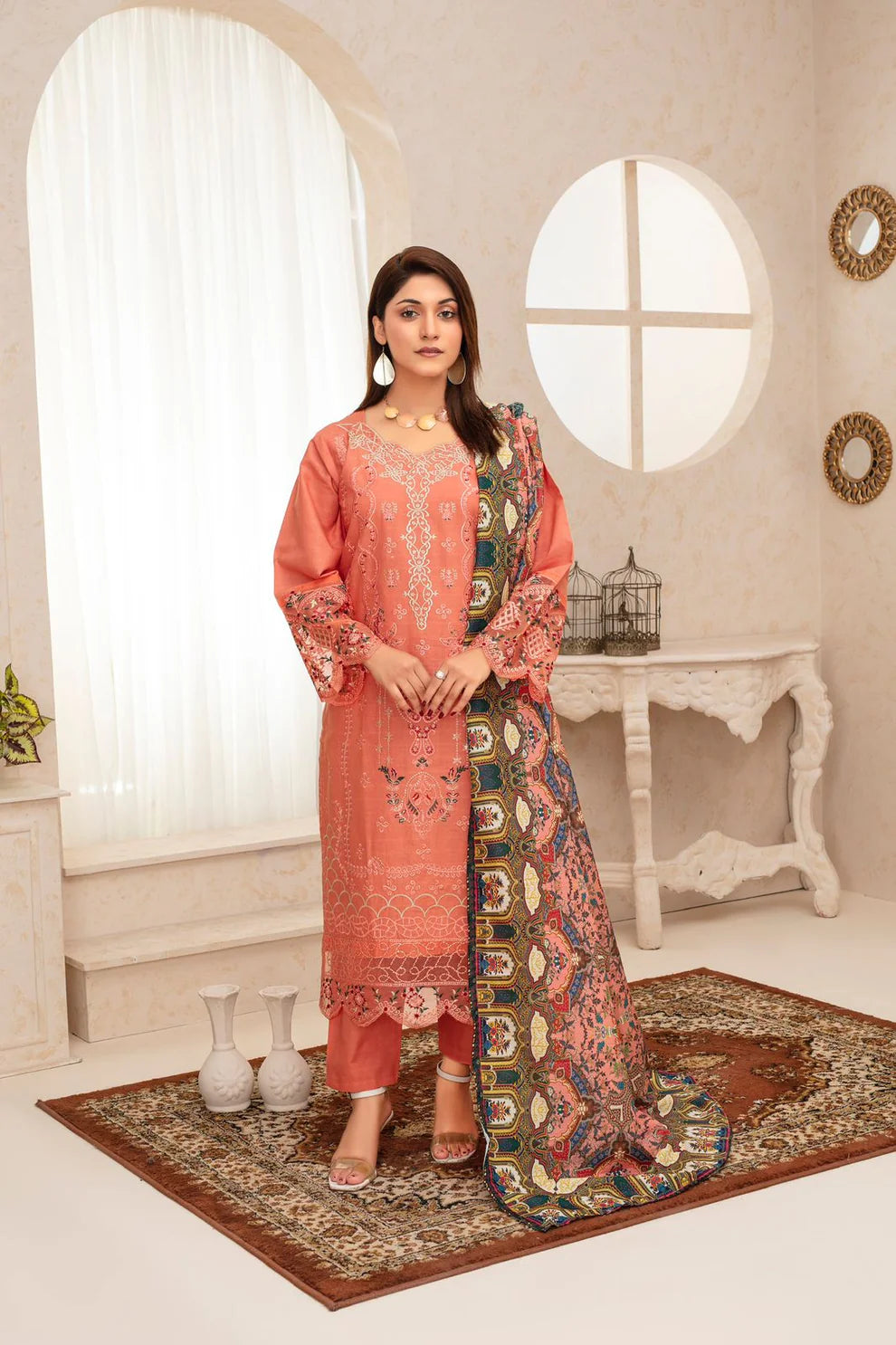 TANA BANA -WINTER COTTON 3PC EMBROIDERED SHIRT WITH DORIA PRINTED SHAWL-TANA-1694