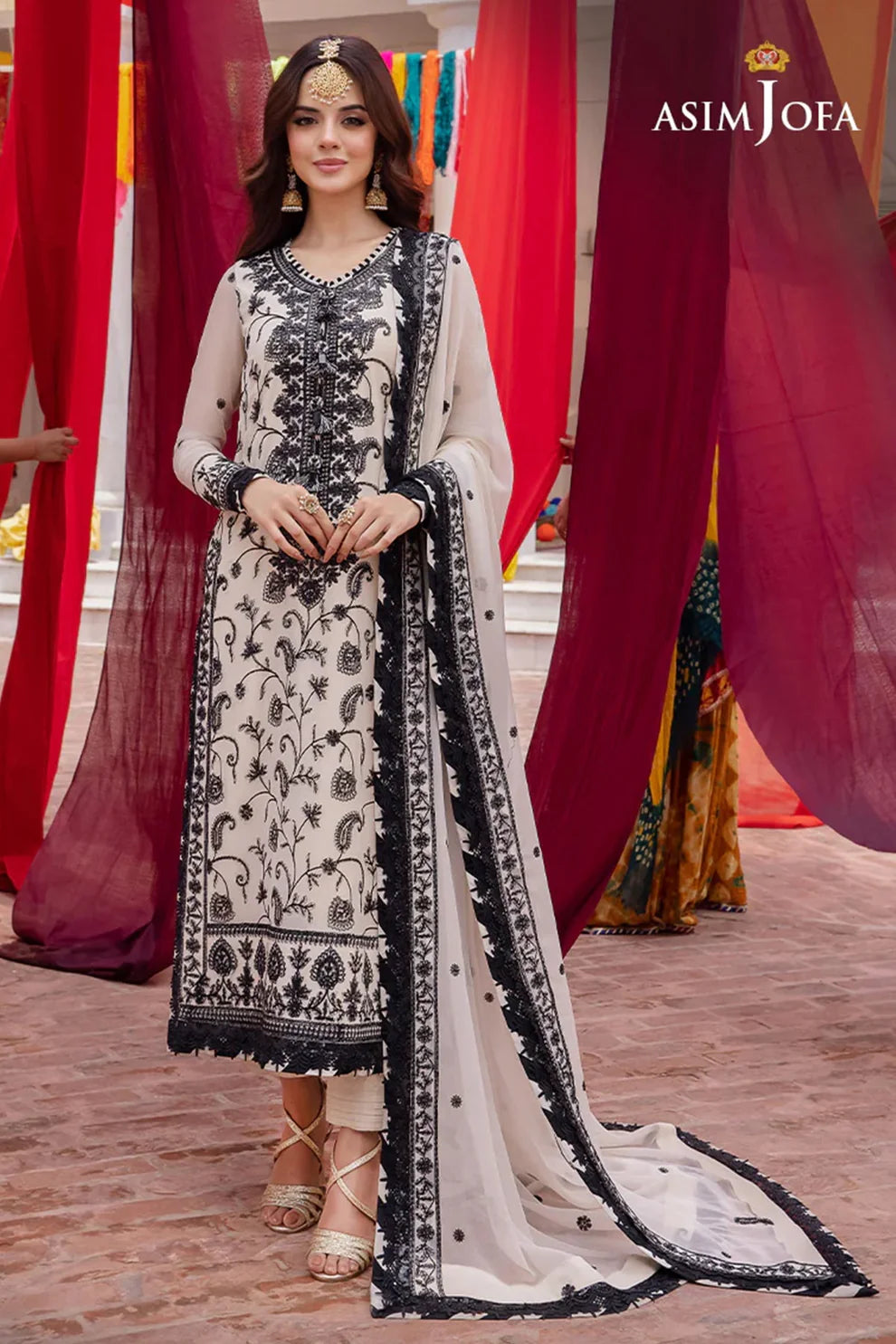 ASIM JOFA - 3PC LAWN EMBROIDERED SHIRT WITH ORGNAZA EMBROIDERED DUPATTA AND TROUSER-TANA-5278