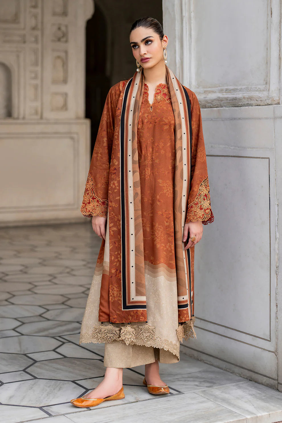 BAROUQUE- 3PC KARANDI PRINTED SHIRT WITH KARANDI PRINTED DUAPTTA AND TROUSER-TANA-1720