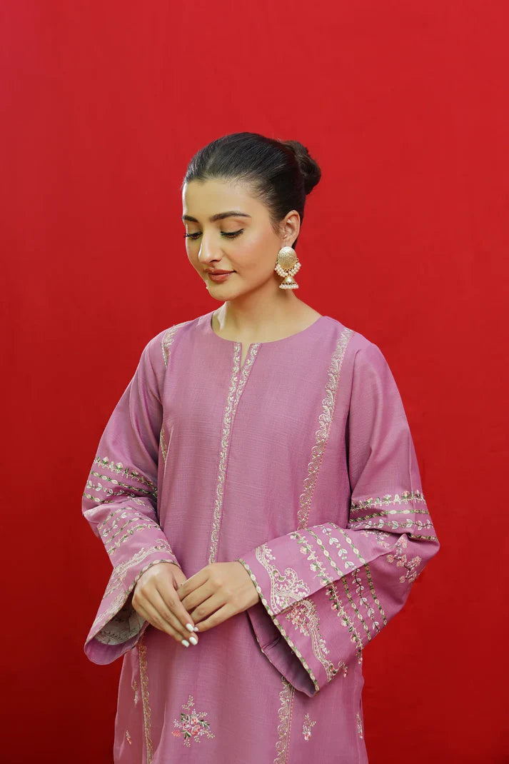 URGE-3PC KHADDAR EMBROIDRED SHIRT WITH WOOL PRINTED SHAWL & EMB TROUSER-TBF-1762