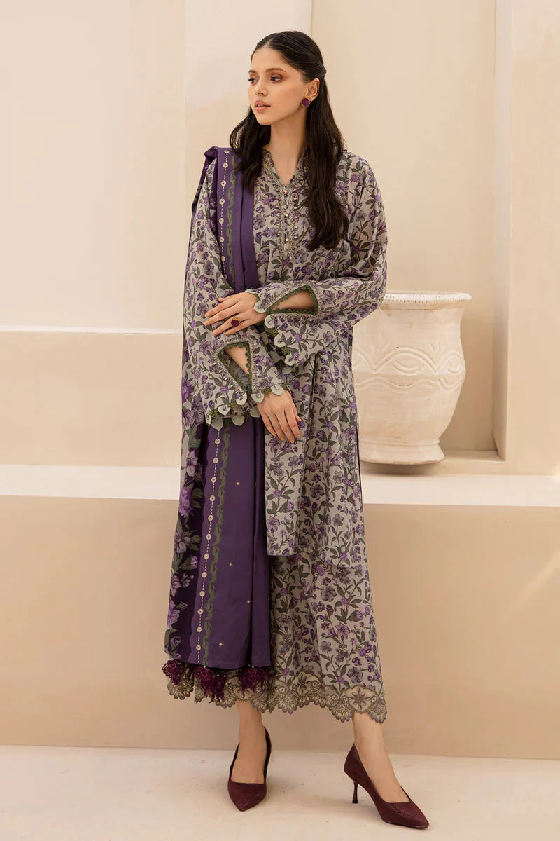 BAROQUE - 3PC KARANDI PRINTED SHIRT WITH DIAMOND KARANDI PRINTED DUAPTTA AND TROUSER-TANA-1591