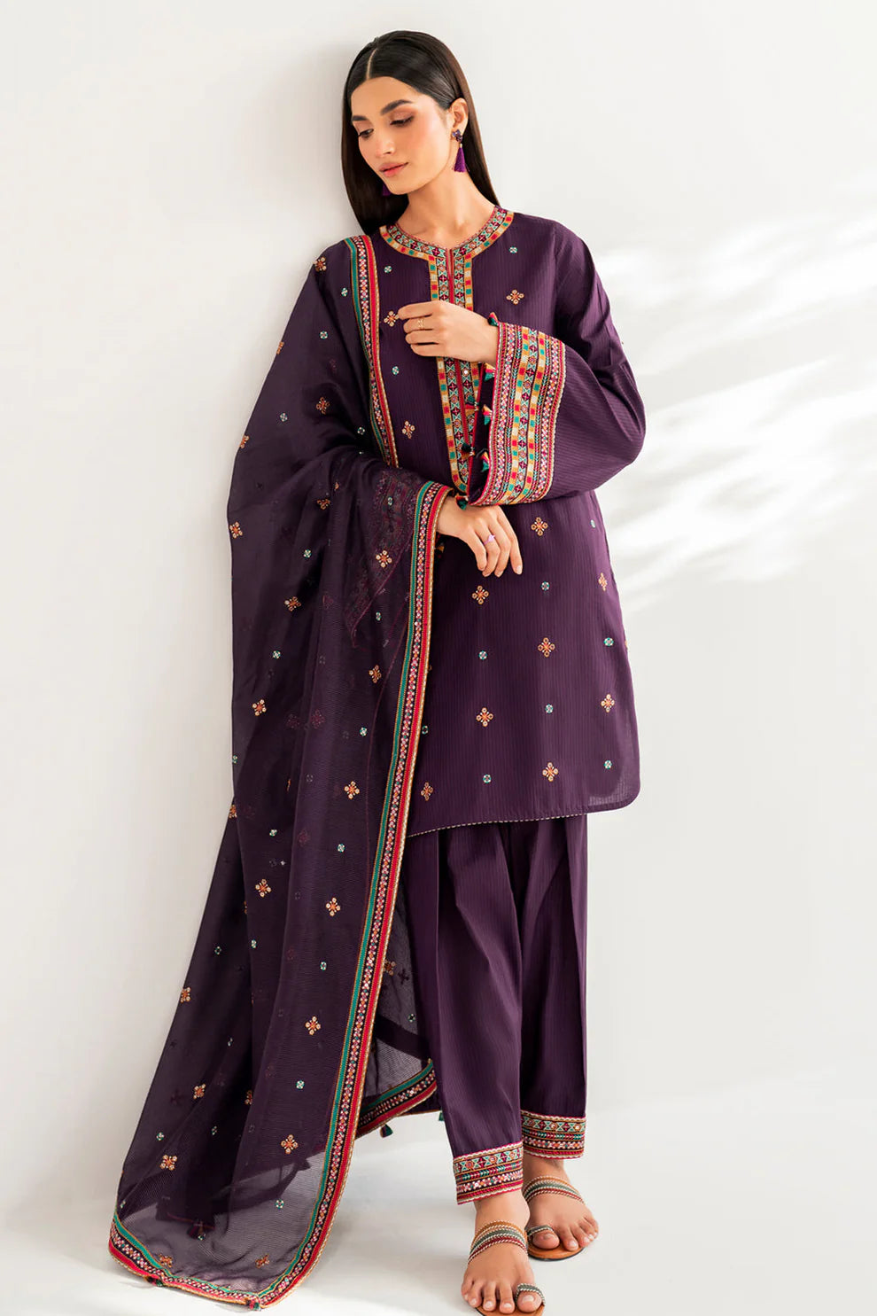 JAZMIN- LAWN 3PC EMBROIDERED SHIRT WITH ORGANZA PRINT DUPATTA WITH TROUSER-TANA-4098