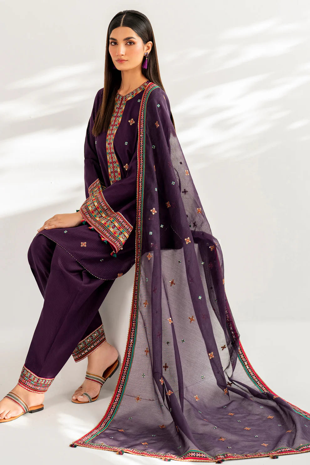 JAZMIN- LAWN 3PC EMBROIDERED SHIRT WITH ORGANZA PRINT DUPATTA WITH TROUSER-TANA-4098