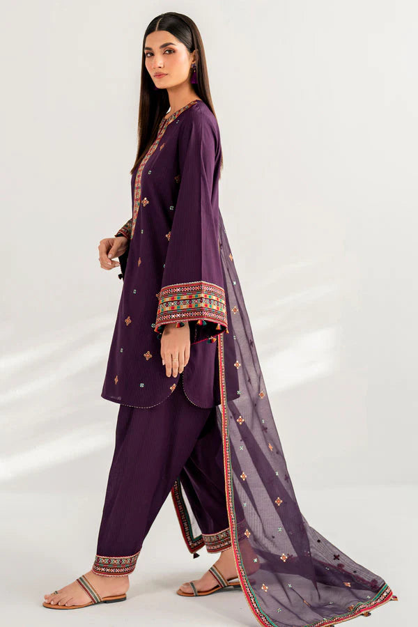 JAZMIN- LAWN 3PC EMBROIDERED SHIRT WITH ORGANZA PRINT DUPATTA WITH TROUSER-TANA-4098