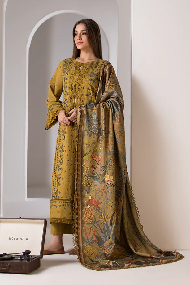 SOBIA NAZIR- 3PC DHANAK EMBROIDERED SHIRT WITH WOOL PRINT SHAWL AND TROUSER-TBF-1790