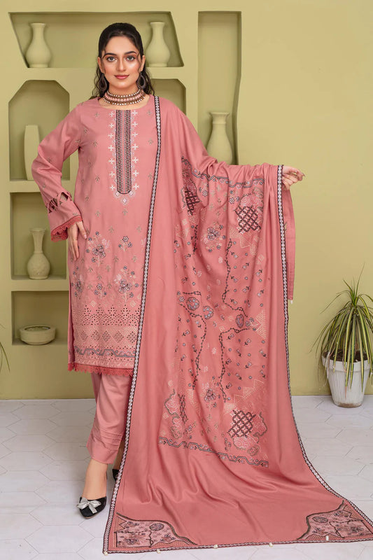 TANA BANA-3PC DHANAK EMBROIDERED SHIRT WITH HEAVY CUTWORK EMBROIDERED DHANAK SHAWL AND TROUSER-TBF-1907