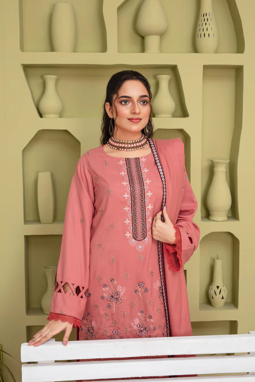 TANA BANA-3PC DHANAK EMBROIDERED SHIRT WITH HEAVY CUTWORK EMBROIDERED DHANAK SHAWL AND TROUSER-TBF-1907