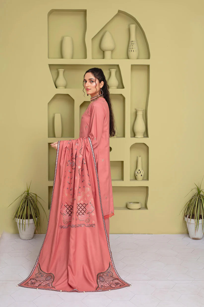 TANA BANA-3PC DHANAK EMBROIDERED SHIRT WITH HEAVY CUTWORK EMBROIDERED DHANAK SHAWL AND TROUSER-TBF-1907