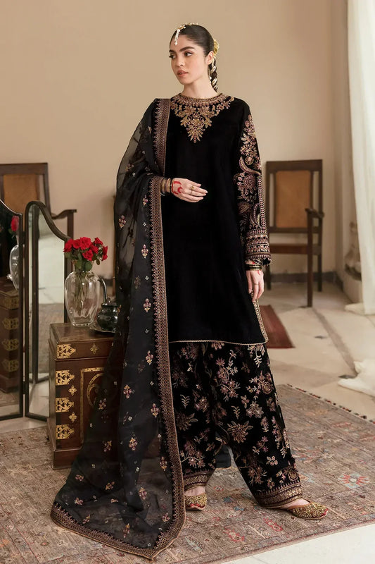 ASIM JOFA-VELVET 3PC- EMBROIDERED WORK SHIRT WITH ORGANZA HEAVY EMBROIDERED DUPATTA-TANA-1002- MICRO VELVET