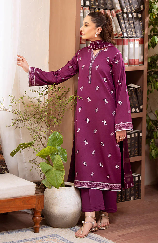 SERAN-3PC DHANAK EMBROIDRED SHIRT WITH DHANAK EMBROIDRED SHAWL AND TROUSER-TBF-