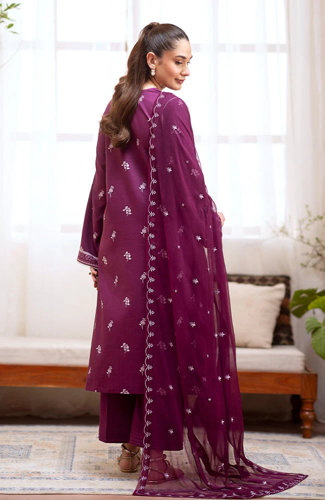 SERAN-3PC DHANAK EMBROIDRED SHIRT WITH DHANAK EMBROIDRED SHAWL AND TROUSER-TBF-