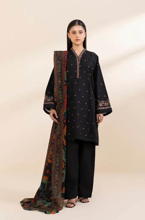 SAPPHIRE- 3PC DHANAK EMBROIDERED SHIRT WITH WOOL PRINT SHAWL & TROUSER-TBF-1760