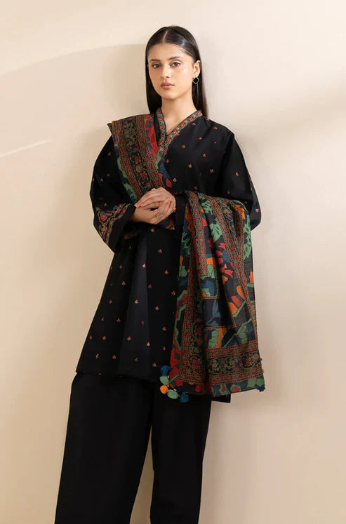 SAPPHIRE- 3PC DHANAK EMBROIDERED SHIRT WITH WOOL PRINT SHAWL & TROUSER-TBF-1760